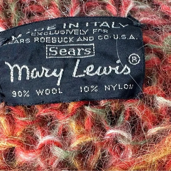 VTG 60s Sears Mary Lewis Cardigan Sweater Orange Green Space dye Wood Buttons M - Picture 8 of 9